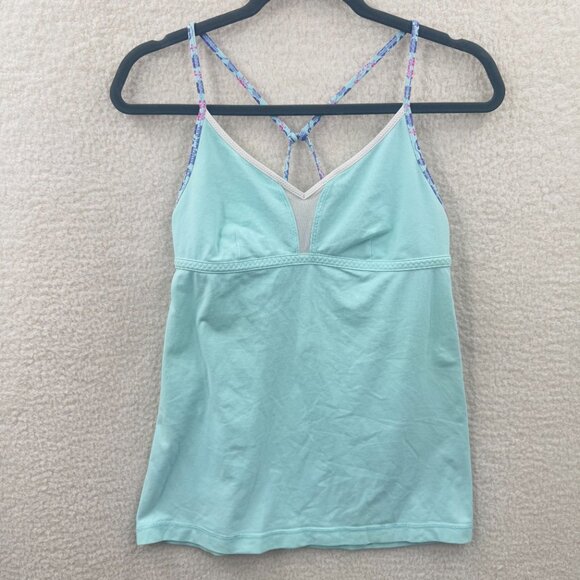 Lululemon Live Lightly Tank Top in aqua with a strappy back Size 10 Yoga top L - Picture 1 of 8